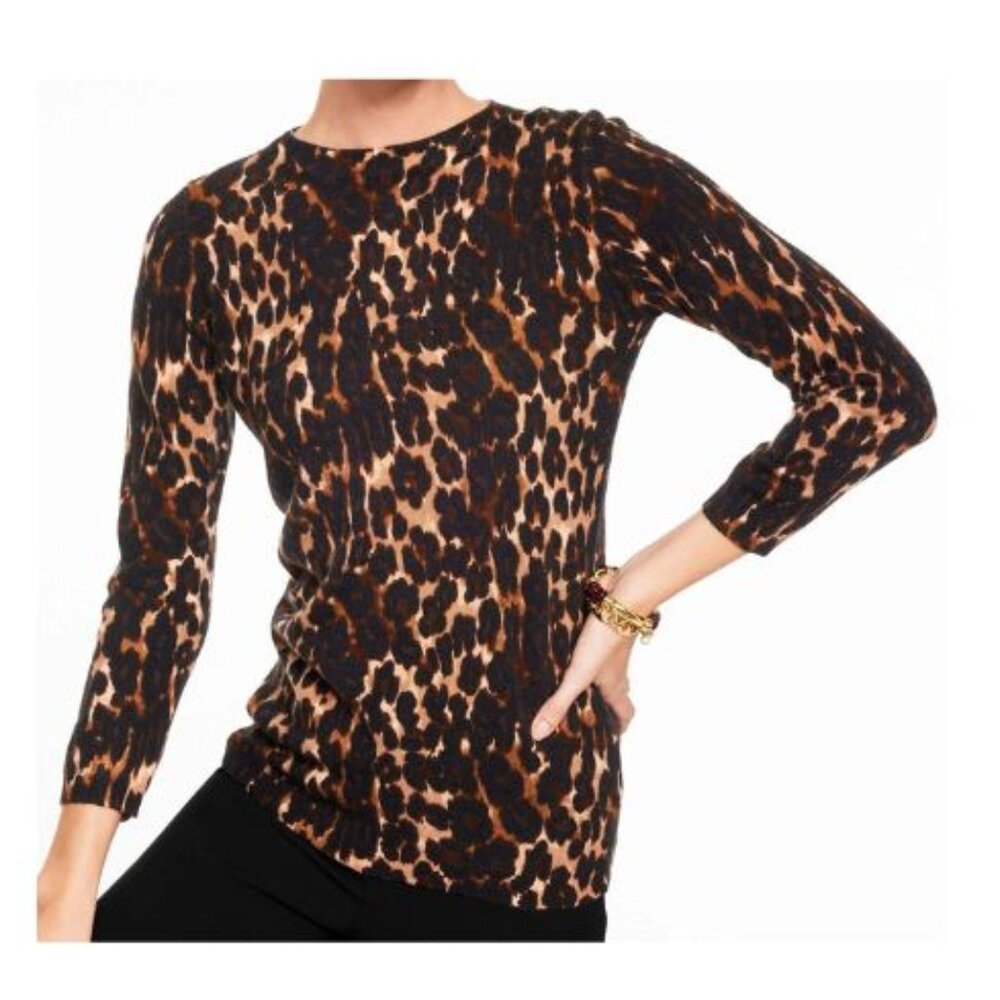 NWT TALBOT'S Audrey Cashmere Sweater Opulent Ocelot LEOPARD SZ PM NEW $199